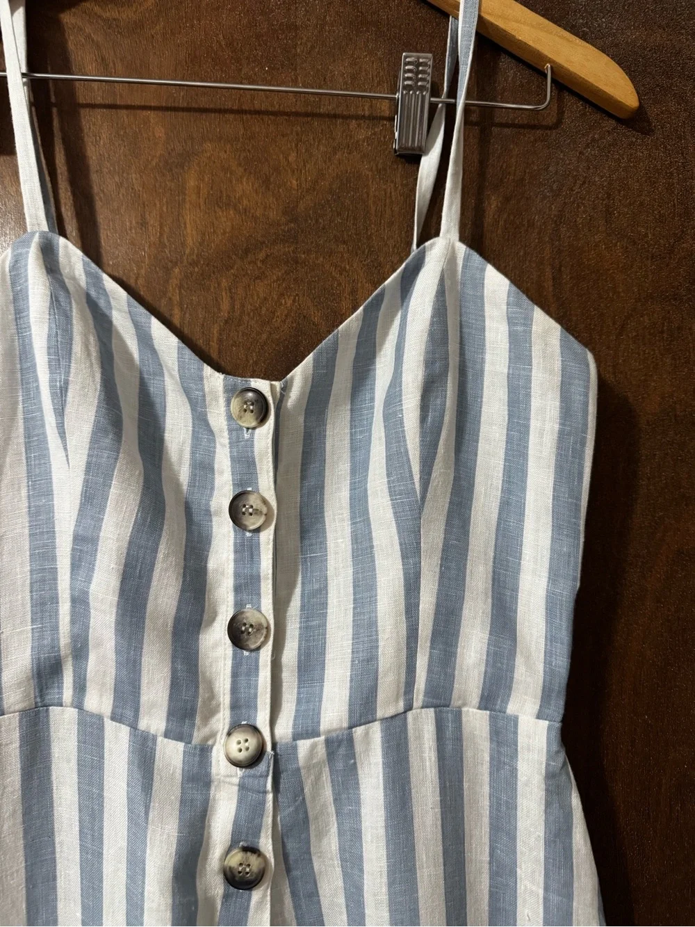 Reformation Torta Blue & White Striped Button-Front Linen Jumpsuit 4 small